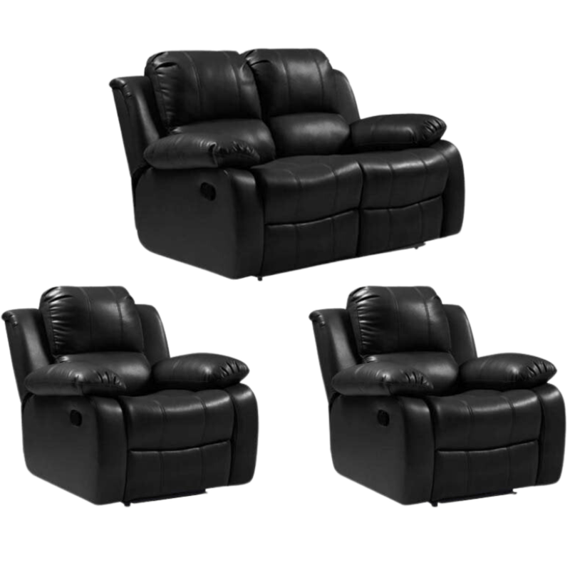Valencia Black Leather Manual Recliner 2+1+1 Sofa Set - Furniture Instore