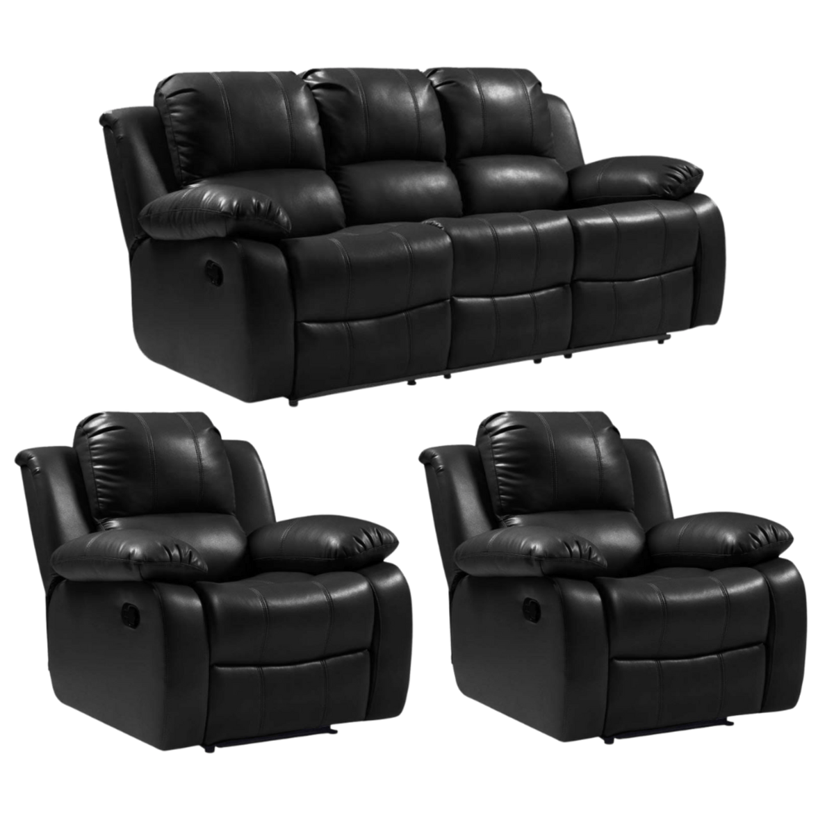 Valencia Black Leather Manual Recliner 3+1+1 Sofa Set - Furniture Instore