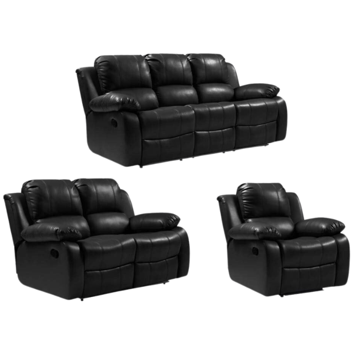 Valencia Black Leather Manual Recliner 3+2+1 Seater Sofa Set - Furniture Instore