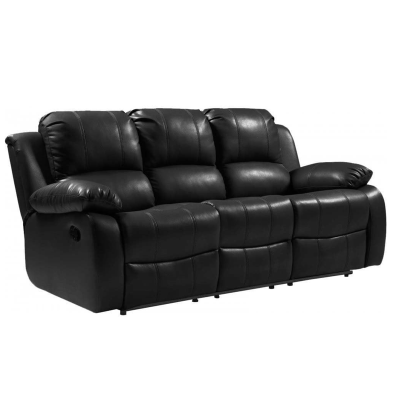 Valencia Black Leather 3 Seater Manual Recliner Sofa - Furniture Instore