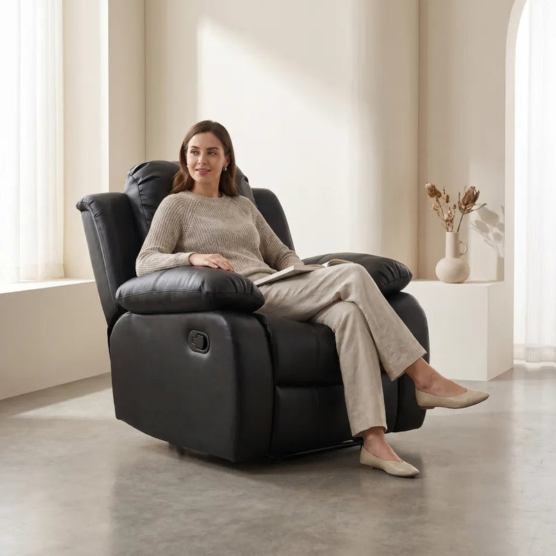 Valencia Black Leather Recliner Chair – Manual Control - Furniture Instore