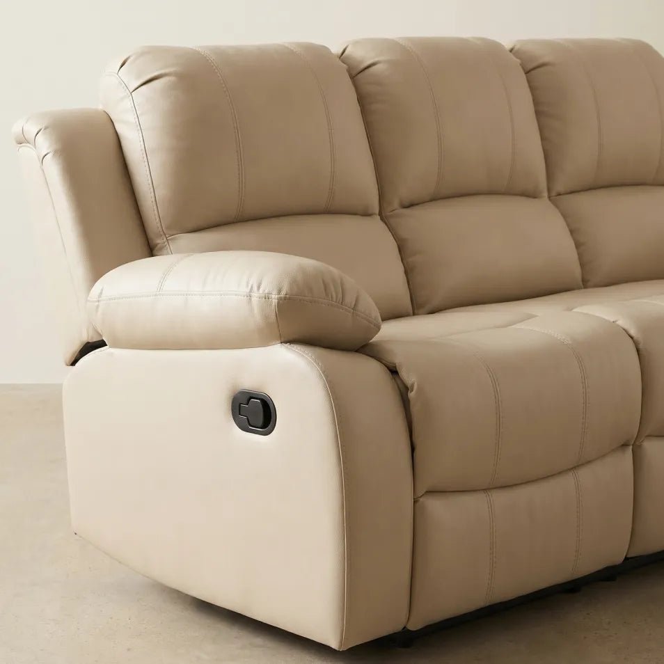 Valencia Cream Leather 3 Seater Manual Recliner Sofa - view 4 - Furniture Instore