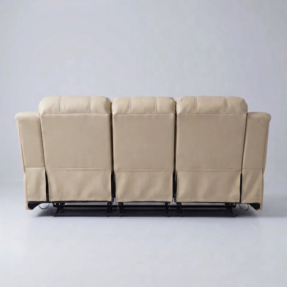 Valencia Cream Leather 3 Seater Manual Recliner Sofa - view 6 - Furniture Instore