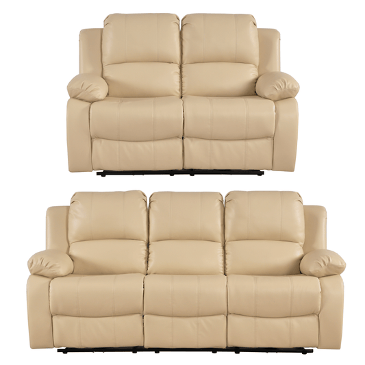 Beige reclining sofa set on a white background