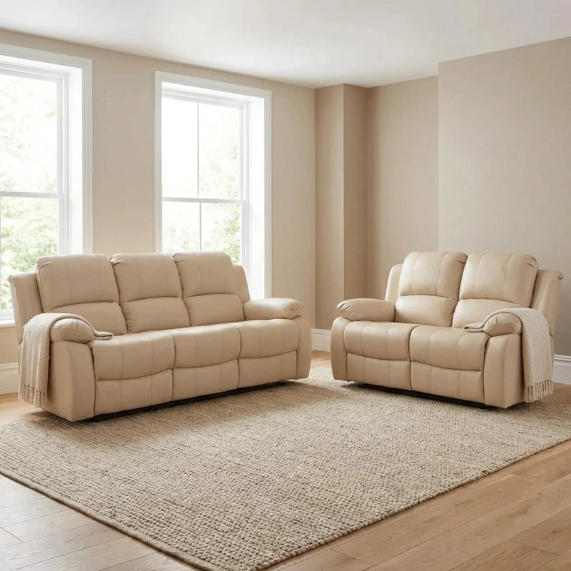 Valencia Cream Leather Electric Recliner 3+2 Sofa Set - Furniture Instore