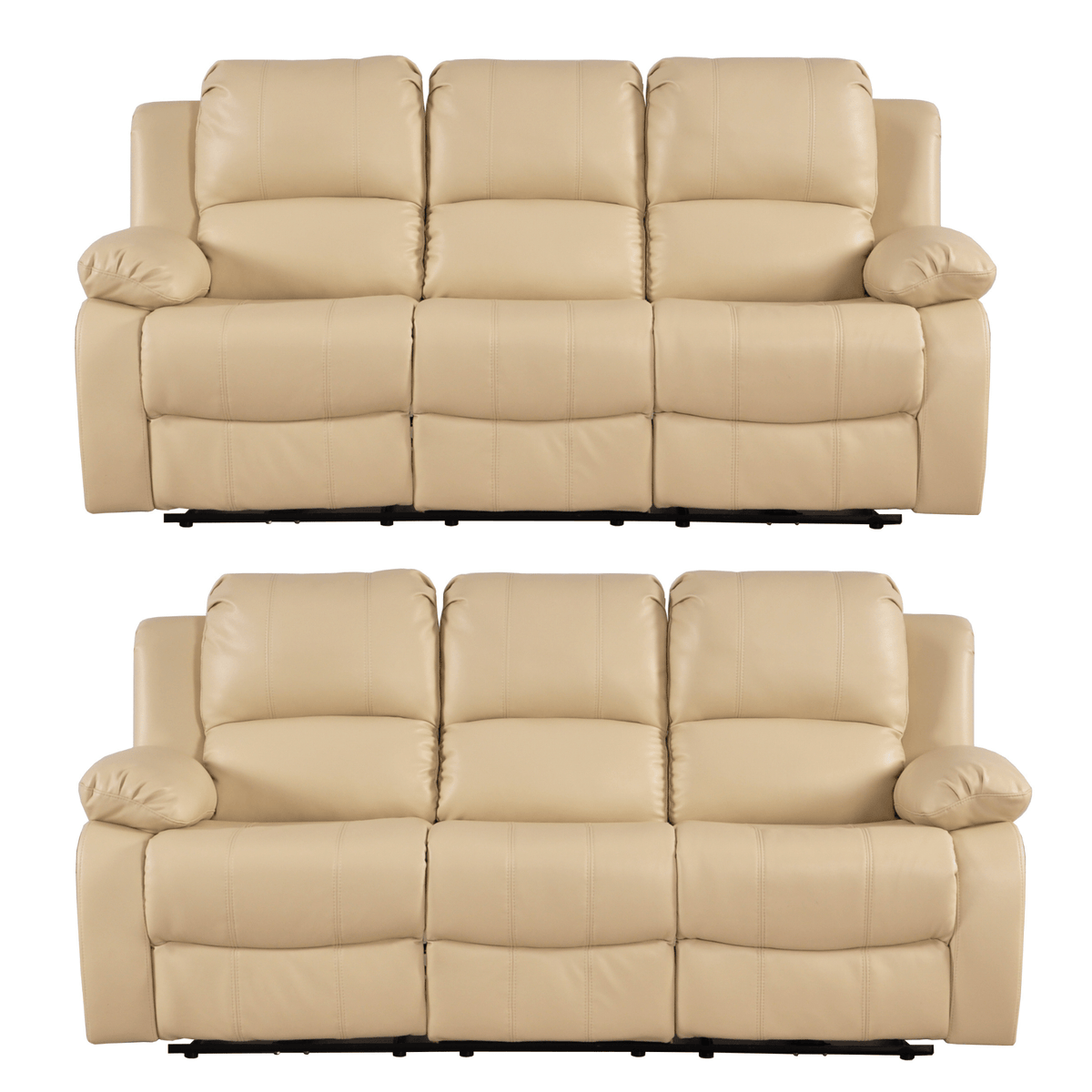 Beige leather sofa set on a white background