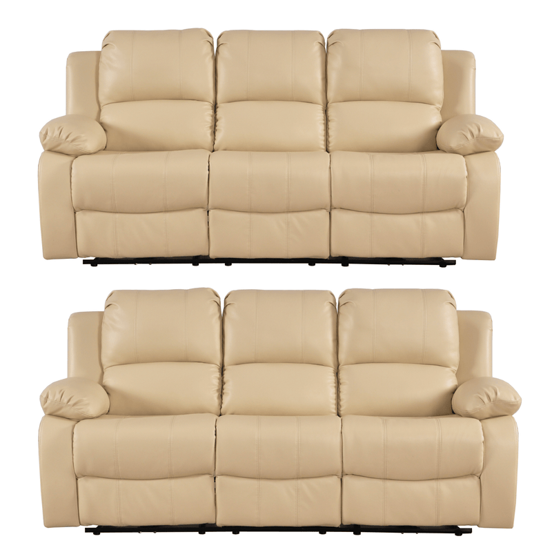 Beige leather sofa set on a white background