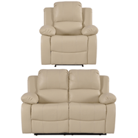 Valencia Cream Leather Manual Recliner 2+1 Seater Sofa Set