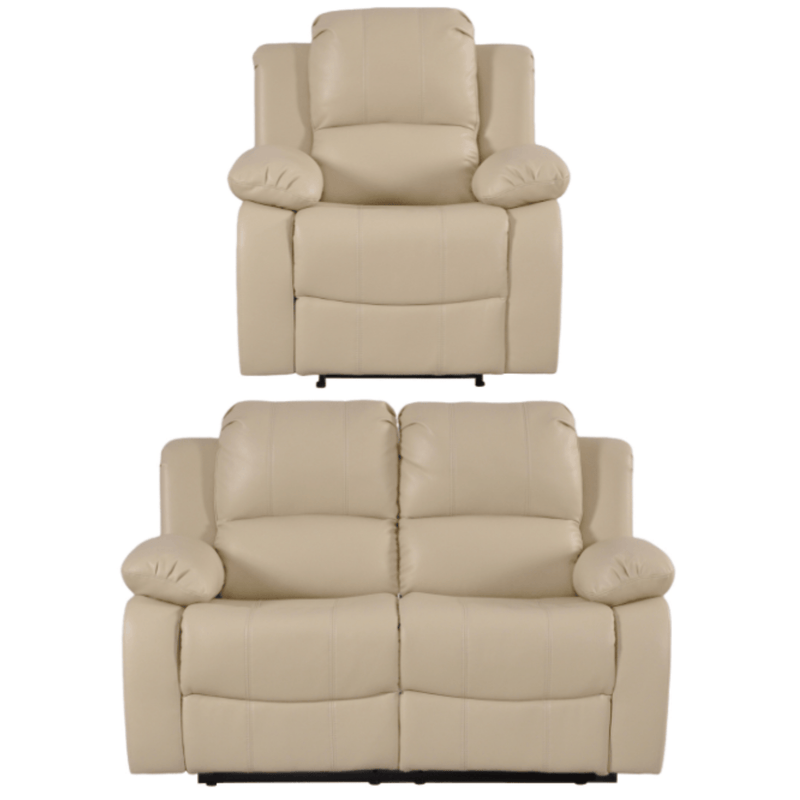 Valencia Cream Leather Manual Recliner 2+1 Seater Sofa Set - Furniture Instore