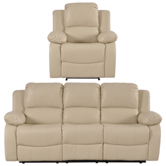 Valencia Cream Leather Manual Recliner 3+1 Seater Sofa Set - Furniture Instore