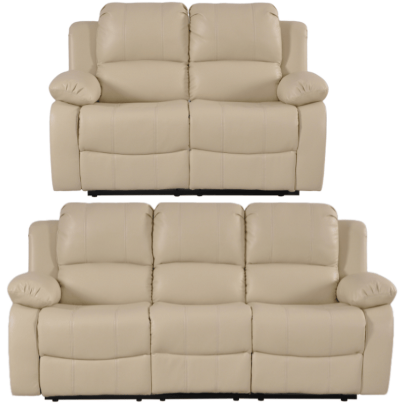 Valencia Cream Leather Manual Recliner 3+2 Seater Sofa Set - Furniture Instore
