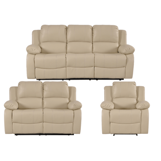 Valencia Cream Leather Manual Recliner 3+2+1 Seater Sofa Set - Furniture Instore