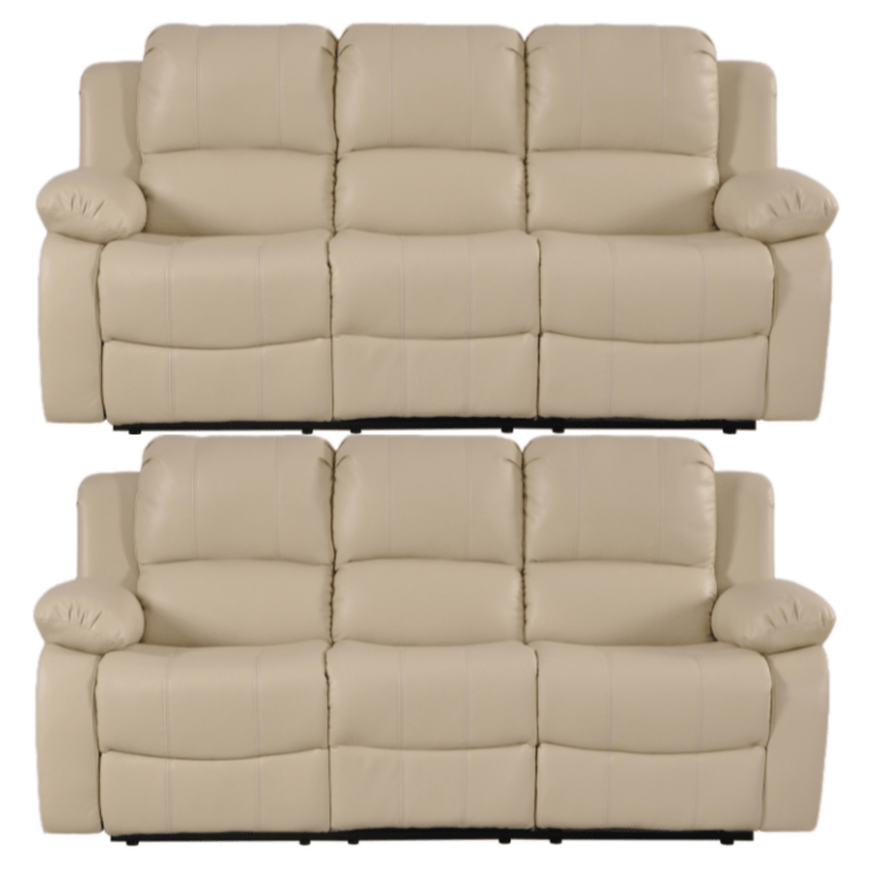 Valencia Cream Leather Manual Recliner 3+3 Seater Sofa Set - Furniture Instore