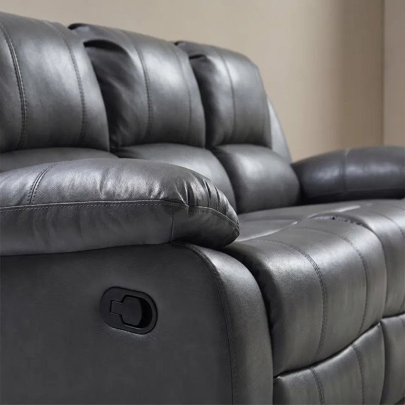 Valencia Grey Leather 3 Seater Manual Recliner Sofa - view 4 - Furniture Instore