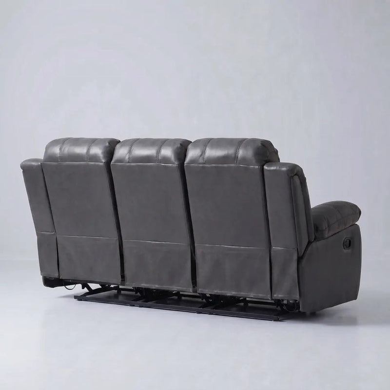 Valencia Grey Leather 3 Seater Manual Recliner Sofa - view 7 - Furniture Instore