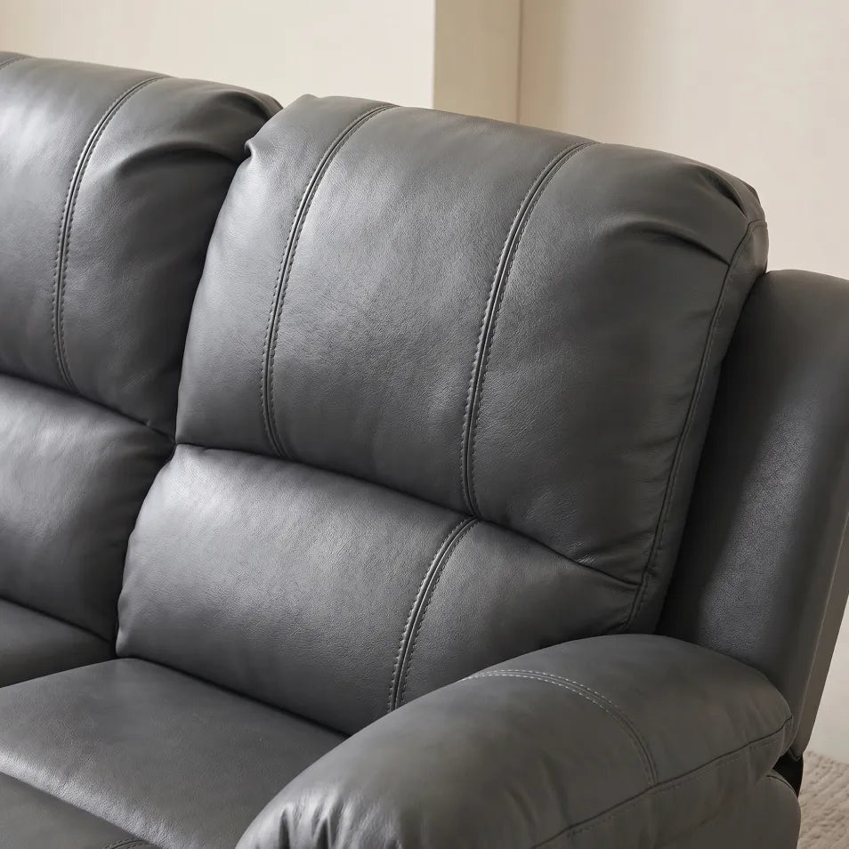 Valencia Grey Leather 3 Seater Manual Recliner Sofa - view 5 - Furniture Instore