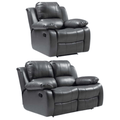 Valencia Grey Leather Manual Recliner 2+1 Seater Sofa Set