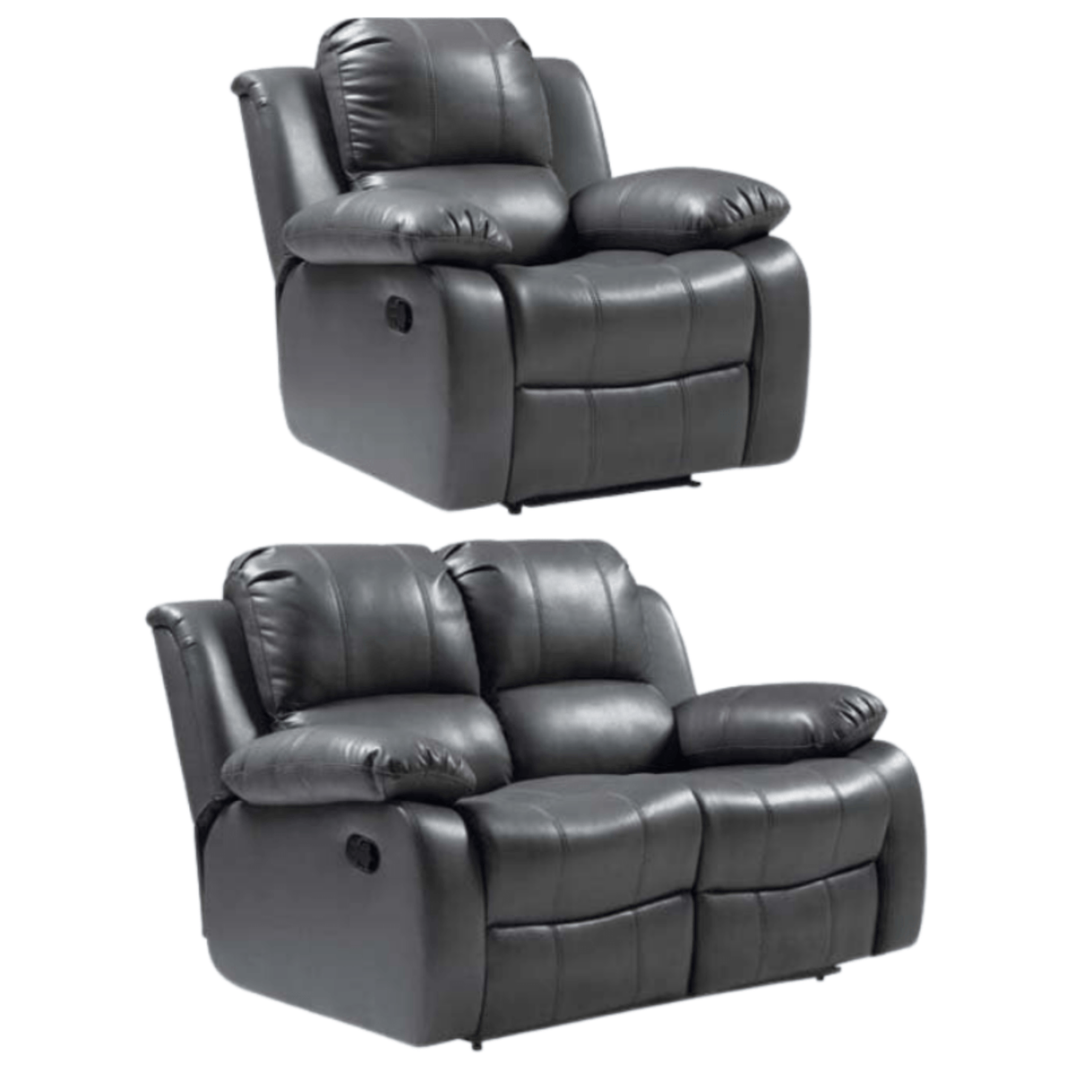 Valencia Grey Leather Manual Recliner 2+1 Seater Sofa Set - Furniture Instore