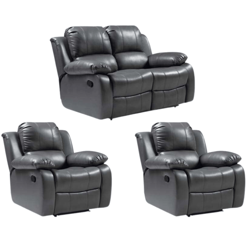 Valencia Grey Leather Manual Recliner 2+1+1 Seater Sofa Set - Furniture Instore