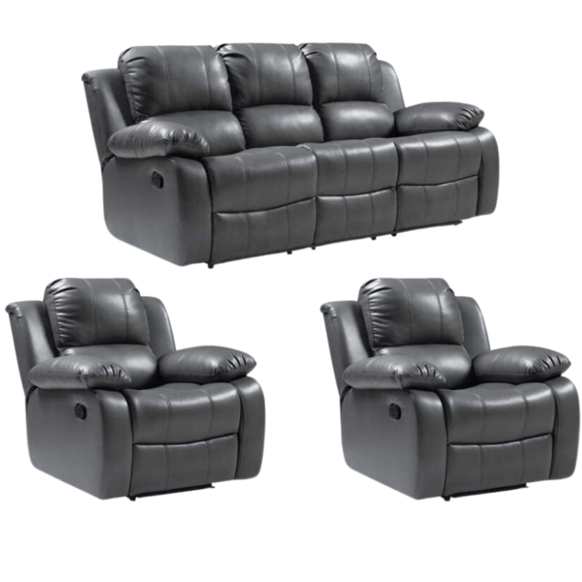 Valencia Grey Leather Manual Recliner 3+1+1 Seater Sofa Set - Furniture Instore