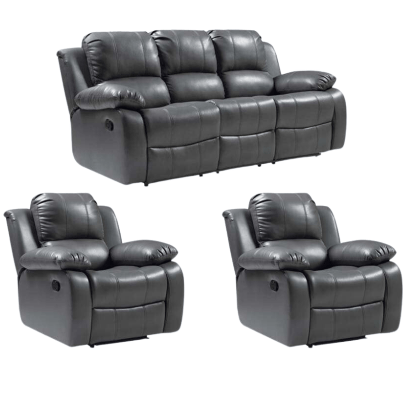 Valencia Grey Leather Manual Recliner 3+1+1 Seater Sofa Set - Furniture Instore