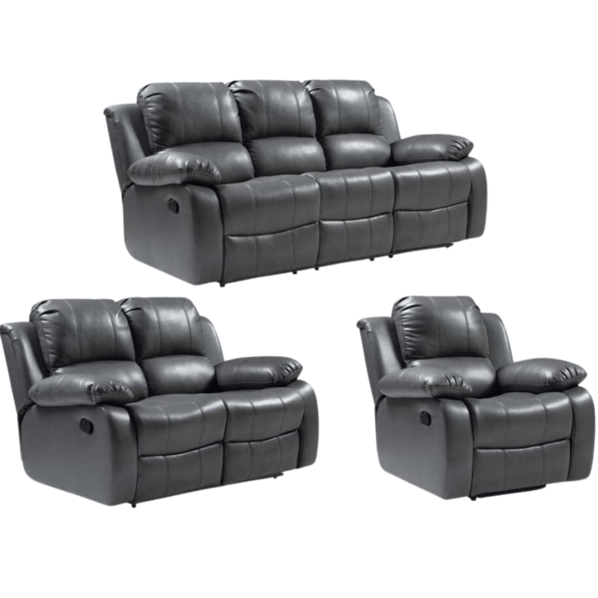 Valencia Grey Leather Manual Recliner 3+2+1 Seater Sofa Set - Furniture Instore