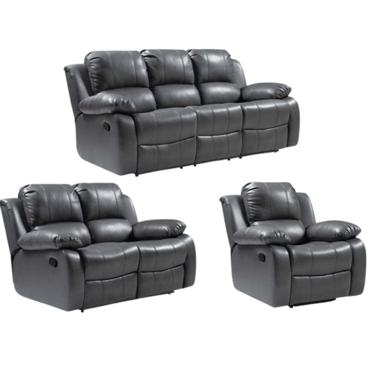 Valencia Grey Leather Manual Recliner 3+2+1 Seater Sofa Set - Furniture Instore