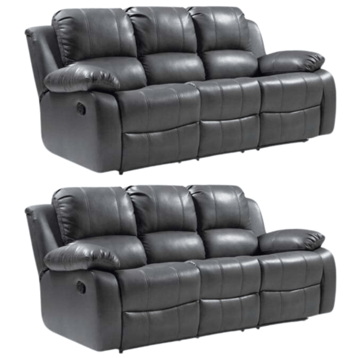 Valencia Grey Leather Manual Recliner 3+3 Seater Sofa Set - Furniture Instore
