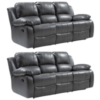 Valencia Grey Leather Manual Recliner 3+3 Seater Sofa Set