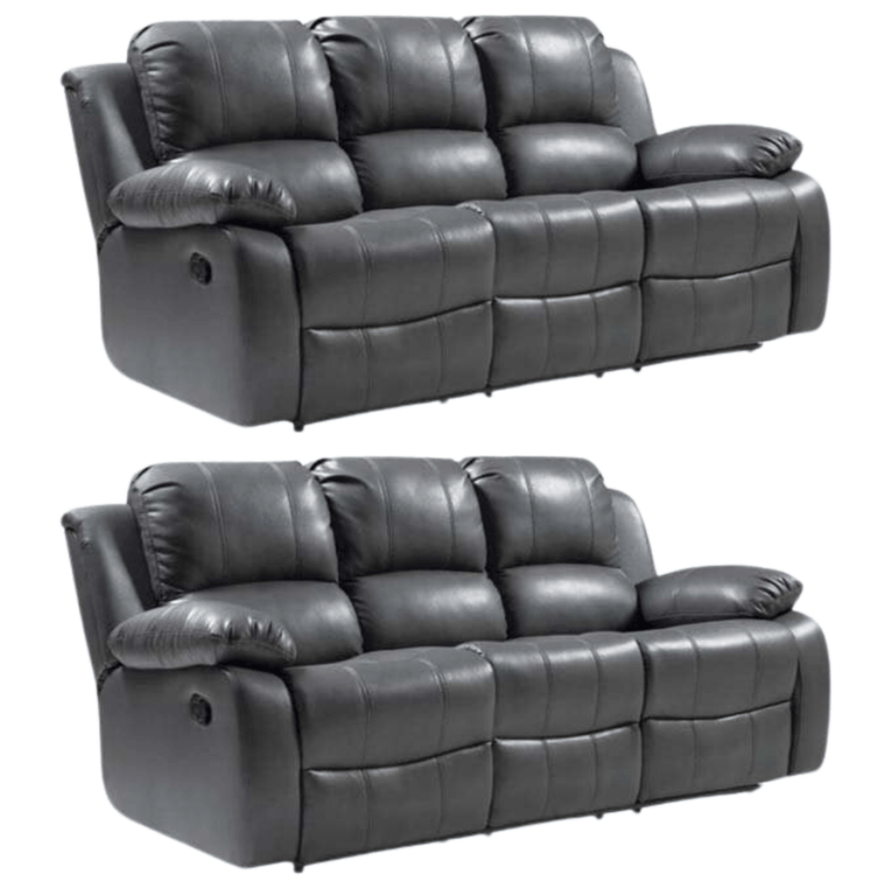 Valencia Grey Leather Manual Recliner 3+3 Seater Sofa Set - Furniture Instore
