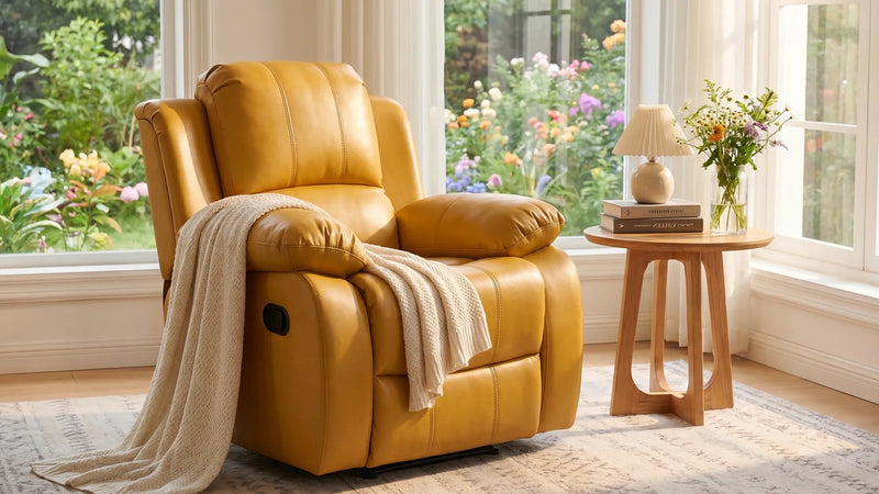 Valencia Leather Mustard Recliner Armchair - view 8 - Furniture Instore