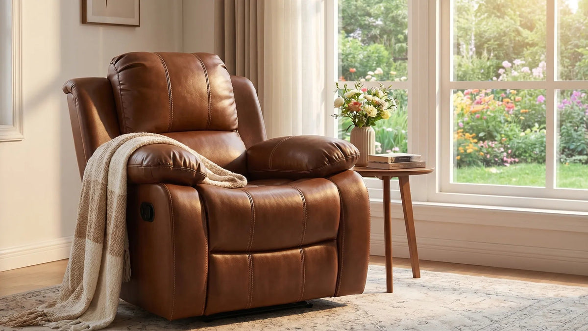 Valencia Leather Tan Manual Recliner Armchair - view 8 - Furniture Instore