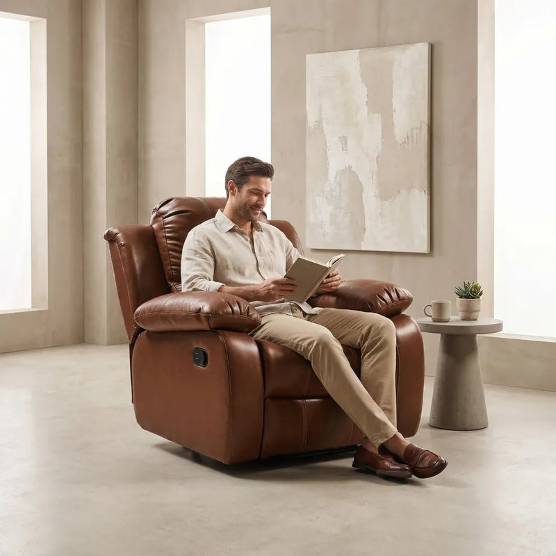 Valencia Leather Tan Manual Recliner Armchair - view 2 - Furniture Instore