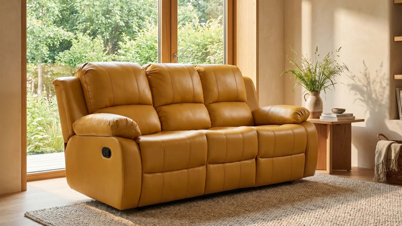 Valencia Mustard Leather Manual Recliner 3 Seater Recliner - view 8 - Furniture Instore