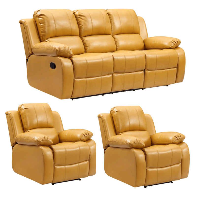 Valencia Mustard Leather Manual Recliner 3+1+1 Seater Sofa Set - Furniture Instore