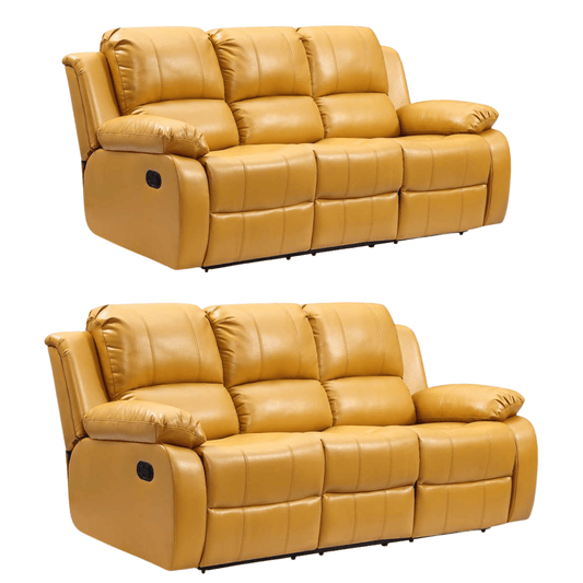 Valencia Mustard Leather Manual Recliner 3+3 Seater Sofa Set - Furniture Instore