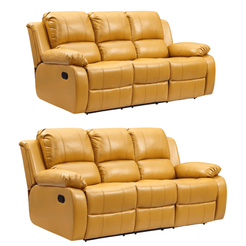 Valencia Mustard Leather Manual Recliner 3+3 Seater Sofa Set - Furniture Instore