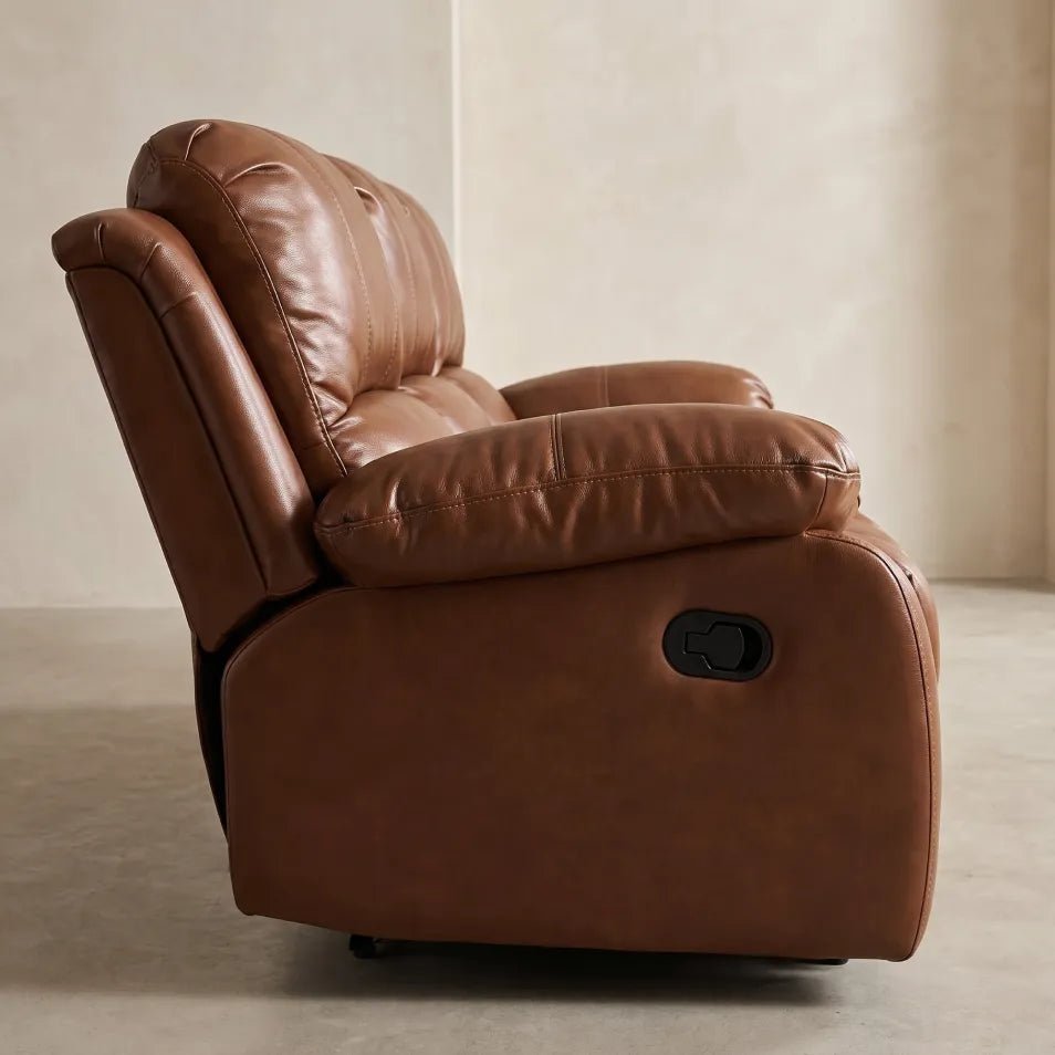 Valencia Tan Leather 3 Seater Manual Recliner Sofa - view 5 - Furniture Instore