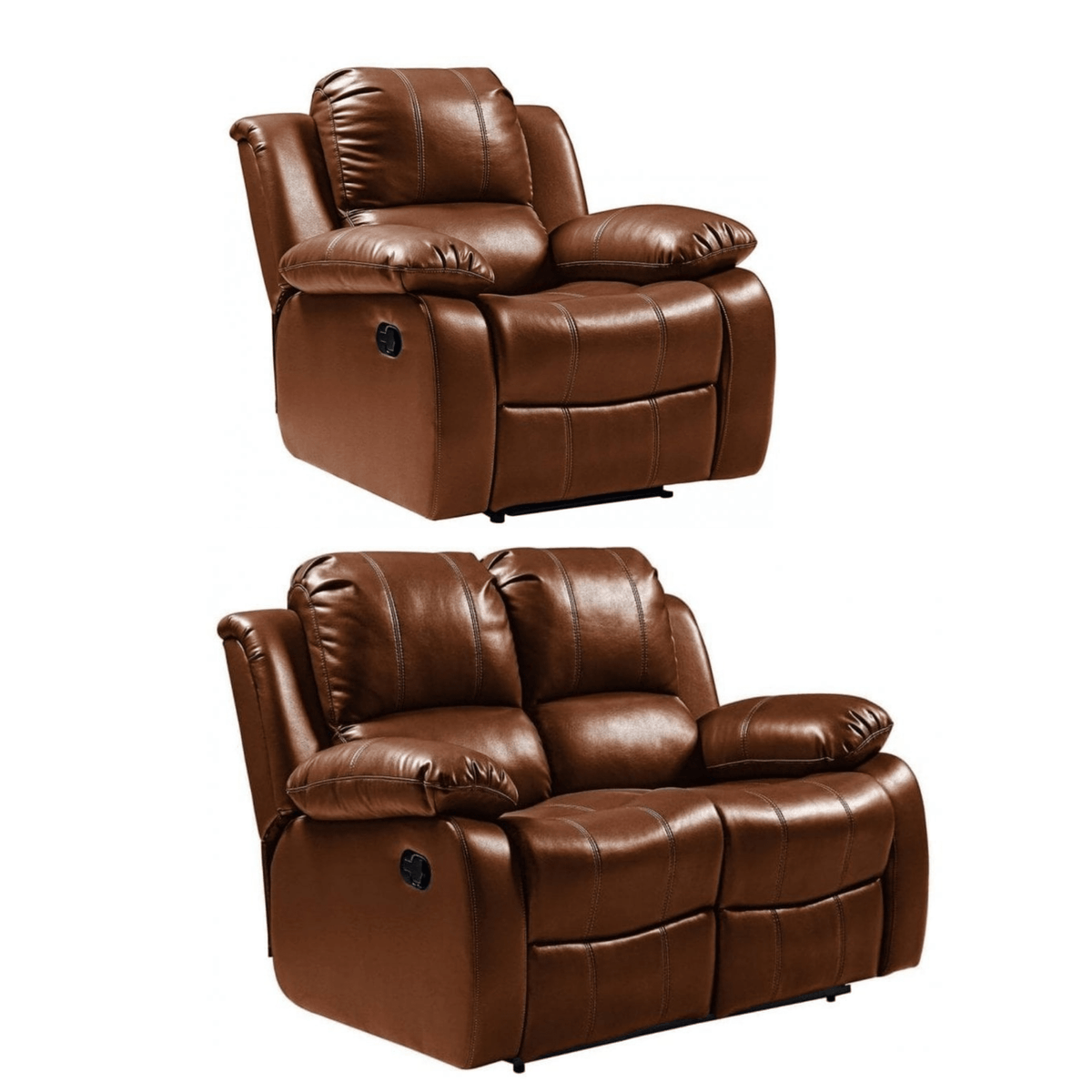 Valencia Tan Leather Manual Recliner 2+1 Seater Sofa Set - Furniture Instore