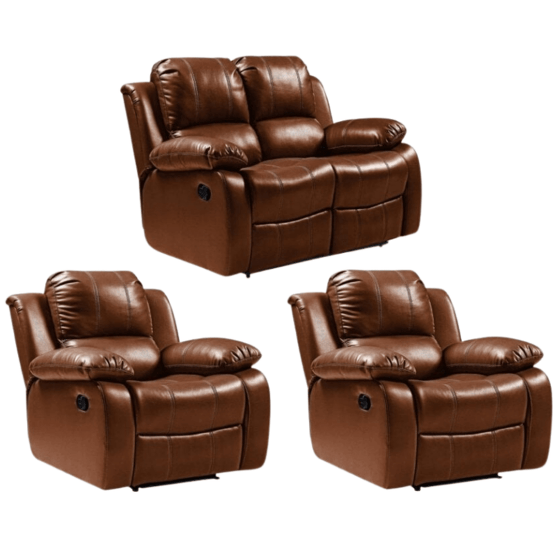 Valencia Tan Leather Manual Recliner 2+1+1 Seater Sofa Set - Furniture Instore