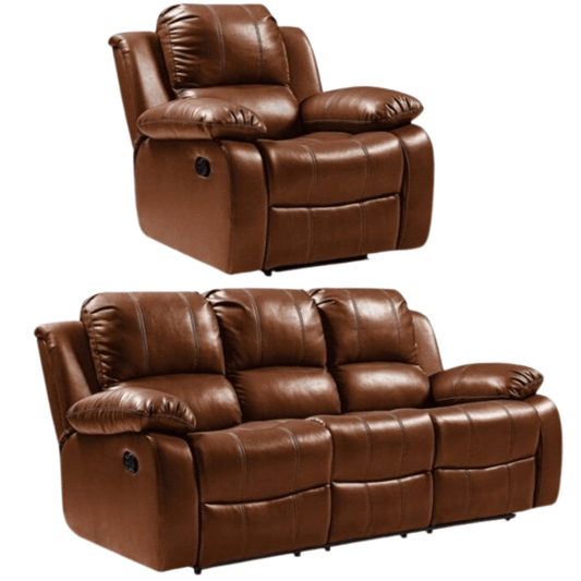Valencia Tan Leather Manual Recliner 3+1 Seater Sofa Set - Furniture Instore