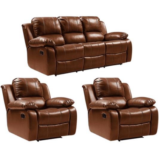 Valencia Tan Leather Manual Recliner 3+1+1 Seater Sofa Set - Furniture Instore