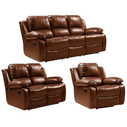 Valencia Tan Leather Manual Recliner 3+2+1 Seater Sofa Set - Furniture Instore