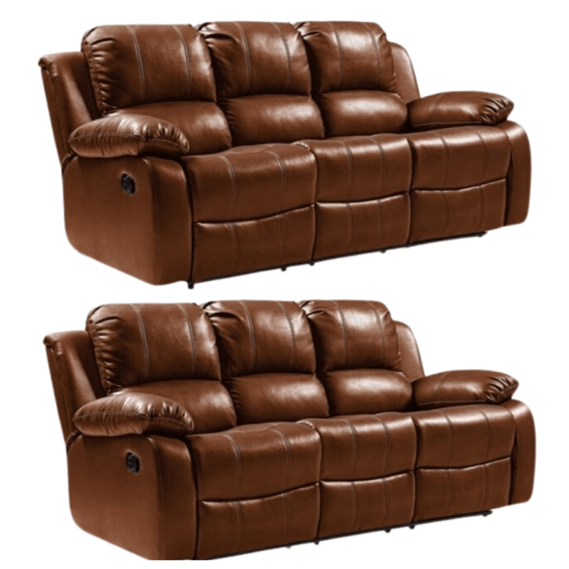 Valencia Tan Leather Manual Recliner 3+3 Seater Sofa Set - Furniture Instore