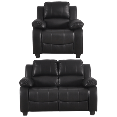 Valerie Black Leather Modern 2+1 Seater Sofa Set