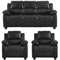 Valerie Black Leather Modern 3+1+1 Seater Sofa Set