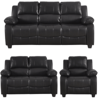 Valerie Black Leather Modern 3+2+1 Seater Sofa Set