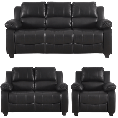 Valerie Black Leather Modern 3+2+1 Seater Sofa Set