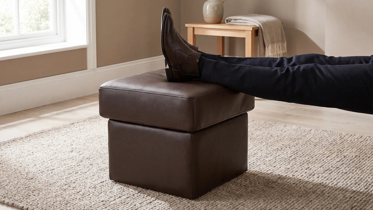 Valerie Brown Leather Footstool - Furniture Instore