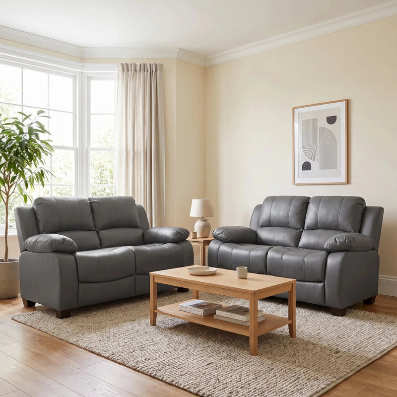 Valerie Grey Leather 2+2 Seater Sofa Set - Furniture Instore